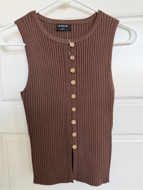 The Workshop Ribbed Button Front Sweater Vest Brown Layering NWT S